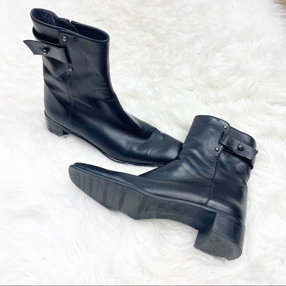 Stuart Weitzman Buckle Mid-calf Zipper Leather Boots.  I inch heel.